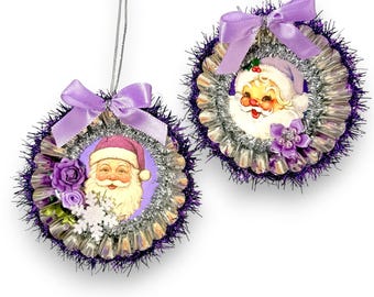 Purple Santa Ornament – Vintage Style Christmas Tree Decor