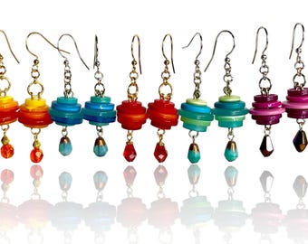 Upcycled Button Dangle Earrings: Colorful Eco-Friendly Gift