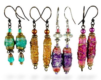 Handcrafted Bead Earrings, Colorful Upcycled Jewelry, Lightweight Eco Friendly Wearable Art Accessories
