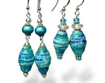 Upcycled Bead Dangle Earrings, Colorful, Eco-Friendly, Handmade Jewelry Gifts