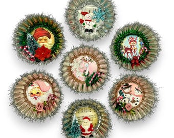 Vintage Inspired Retro Christmas Magnets, Santa, Reindeer & Snowman Fridge Ornaments