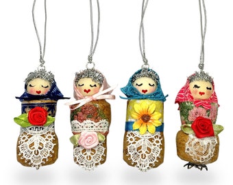 Hanging Russian Doll Ornament, Babushka, Upcycled Wine Cork Christmas Decorations