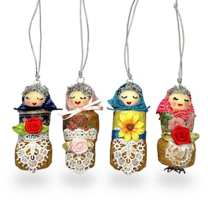 Hanging Russian Doll Ornament, Babushka, Upcycled Wine Cork Christmas Decorations image 1