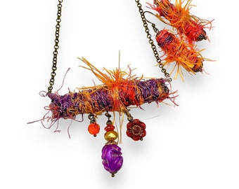 Contemporary Jewelry, Fiber Art Necklace Earring Set