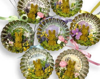 Handmade Easter Bunny Decorations, Spring Rabbit Ornaments For Gifts, Tree or Baskets