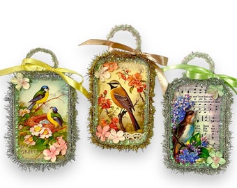 Bird Ornaments, Friendship Gift, "Thinking of You", Spring Greetings