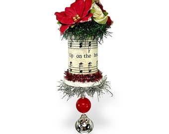 Upcycled Sheet Music Spool Ornaments, Vintage Christmas Spool Decorations for Music Themed Tree