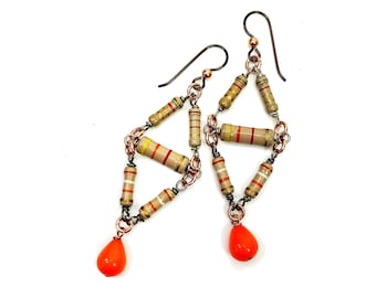 Upcycled Resistor Earrings, Geek Chic Jewelry, Engineer Gift, Modern Geometric Design