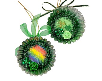 St. Patrick's Day Shamrock Or Rainbow Ornaments, Upcycled Tart Tin Decorations