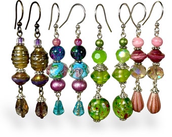 Boho Glass Bead Dangle Earrings, Handmade Artisan Jewelry Gift