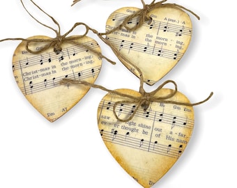 Rustic Farmhouse Heart Ornament, Sheet Music Decorations