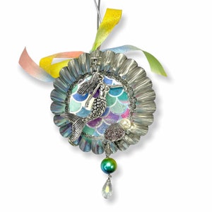 Upcycled Mermaid Ornament, Ocean Inspired Gift For Teen Girl colorful pearl