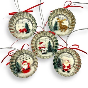 Christmas Diorama Ornaments, Holiday Decor, Hanging Decorations: Santa, Reindeer, Snowman, Mushrooms image 1