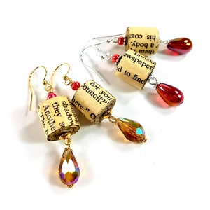 Upcycled Paper Bead Dangle Earrings, Book Lover Gift image 1