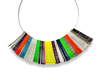 Colorful Tribal Necklace Statement, Repurposed Upcycled Bobby Pin Jewelry
