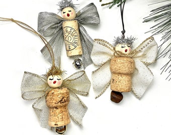 Champagne Wine Cork Ornaments, Angel Christmas Decorations, Wine Lover Gift