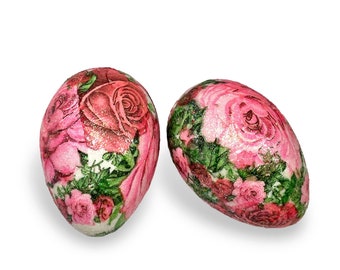 Handmade Pink Rose Decorative Eggs for Easter Basket or Floral Decor, Set of 2