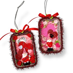 Special Valentine Ornament, Gnome  Gift, Miniature Gonk Shadowbox Diorama