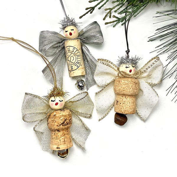 Champagne Wine Cork Ornaments, Angel Christmas Decorations, Wine Lover Gift