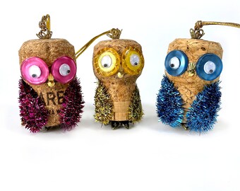 Wine Cork Owl Ornaments, Upcycled Christmas Decorations