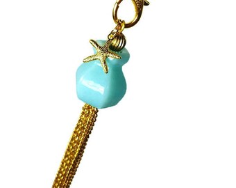 Tropical Ocean Inspired Jewelry, Long Necklace With Tassel and Starfish Charm