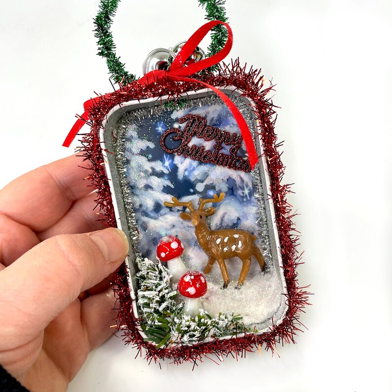 Woodland Christmas Ornament Shadowbox with Reindeer & Mushrooms image 6