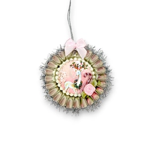 Light Pink Retro Christmas Ornaments, Kitschy Vintage Inspired Holiday Decorations Reindeer