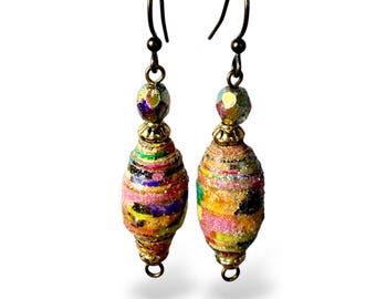 Boho Bead Dangle Earrings – Unique Upcycled Handmade Jewelry Gifts, Eco Friendly Wearable Art
