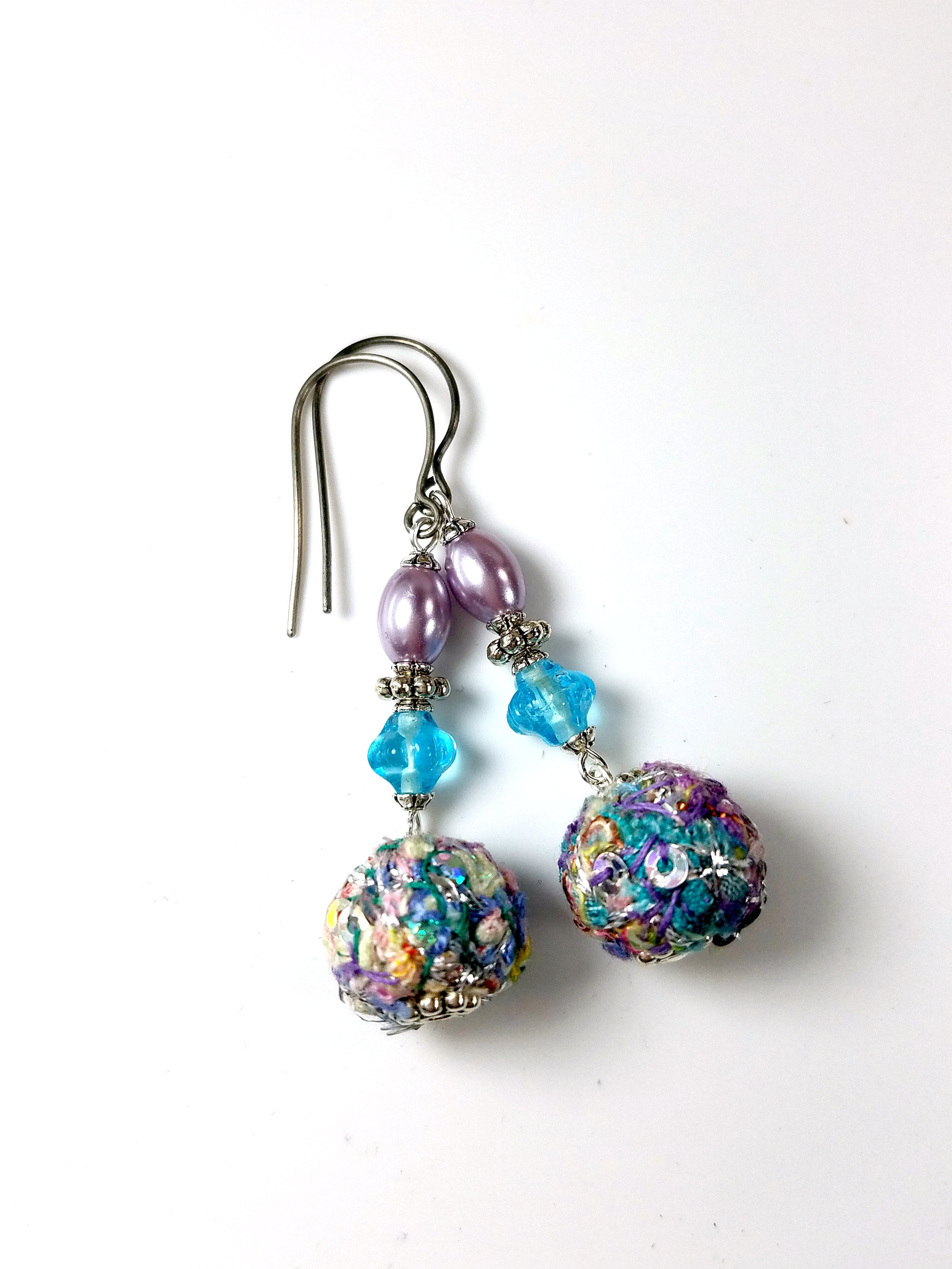 Pastel Bead Dangle Earrings Fiber Art Fabric Jewelry Etsy