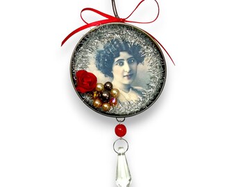 Vintage Inspired Mason Jar Lid Ornaments with Victorian Ladies, Jewelry & Flowers