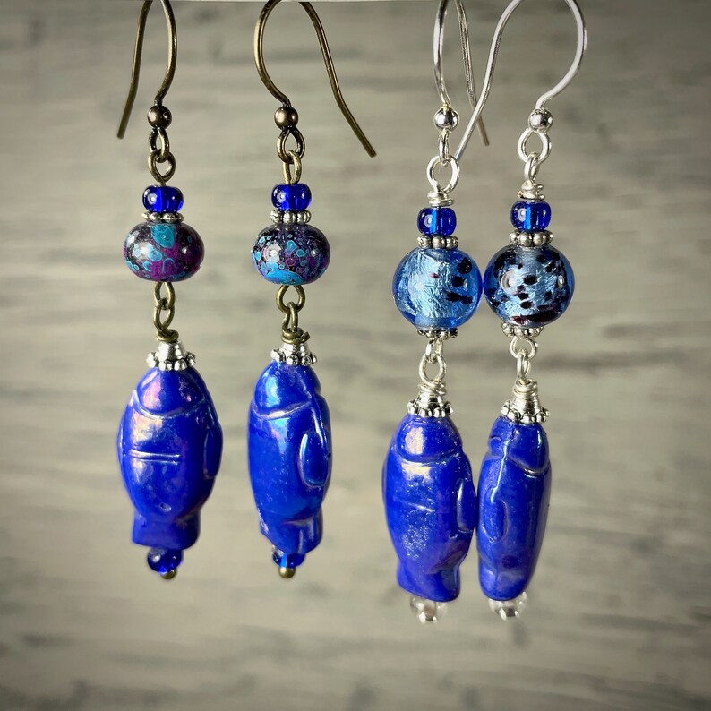 Handmade Blue Dangling Fish Earrings image 7