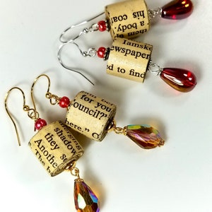 Upcycled Paper Bead Dangle Earrings, Book Lover Gift image 5