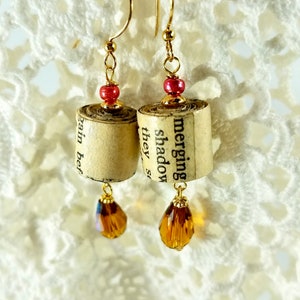 Upcycled Paper Bead Dangle Earrings, Book Lover Gift image 4