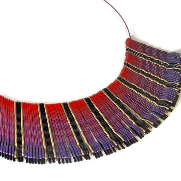 Bib Statement Necklace in Burgundy, Plum, Grape Ombre, Unique Handmade Jewelry