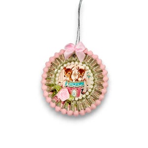 retro pink Christmas reindeer ornament
