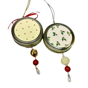 Retro Santa Ornaments, Mason Jar Lid Christmas Decorations in Silver and Gold image 9