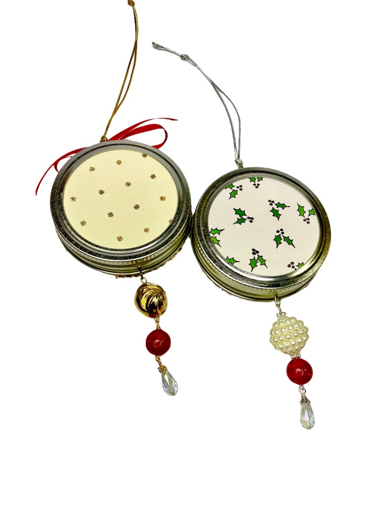 Retro Santa Ornaments, Mason Jar Lid Christmas Decorations in Silver and Gold image 9