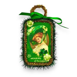 Vintage Style Saint Patricks Day Ornaments, Irish Decorations, Repurposed Tins Wearing of the green