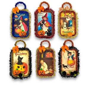 Halloween Tin Ornament, Vintage Style Fall Decoration, Handmade Autumn Gift