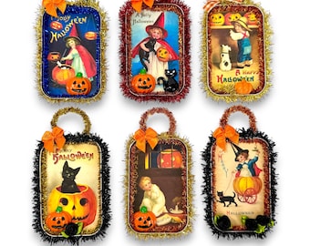 Halloween Tin Ornament, Vintage Style Fall Decoration, Handmade Autumn Gift