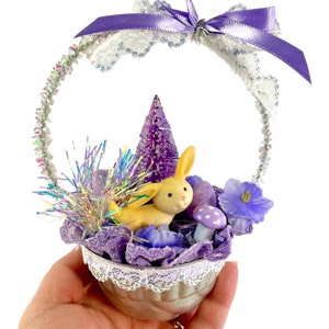 Purple Easter basket bunny ornament