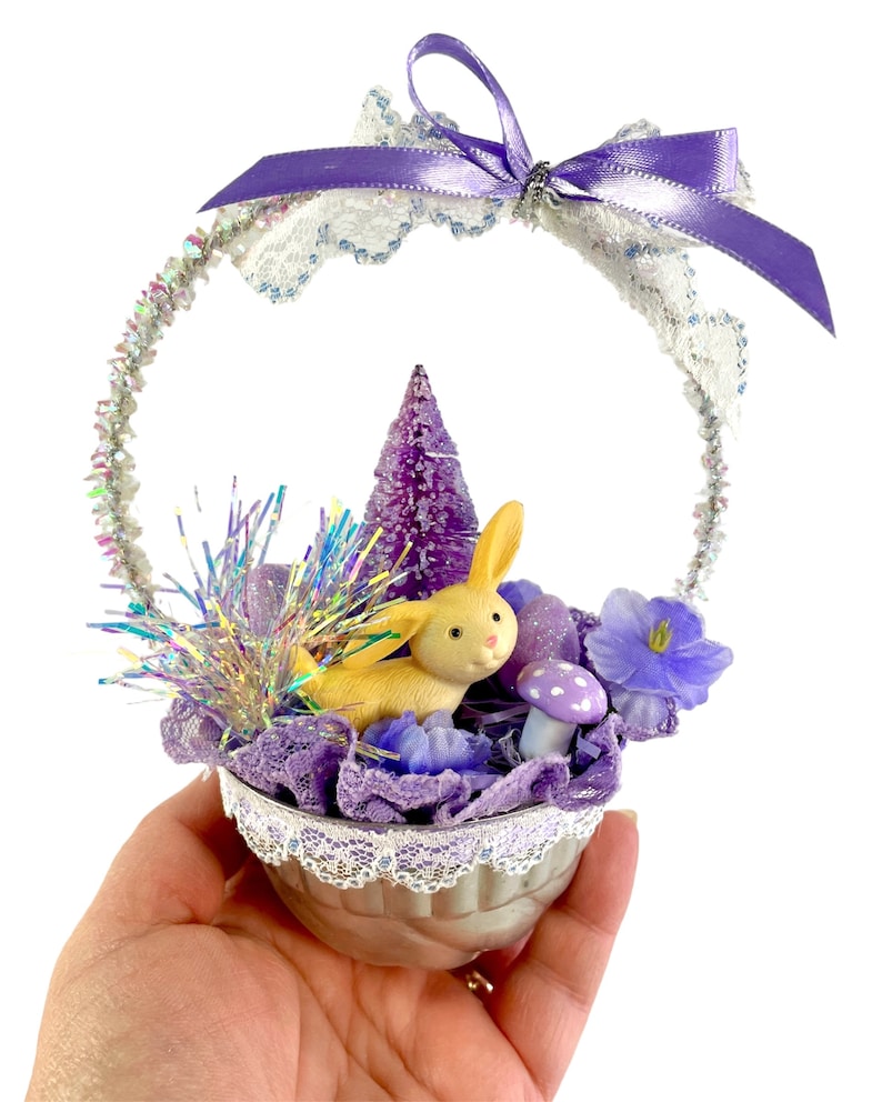 Purple Easter basket bunny ornament