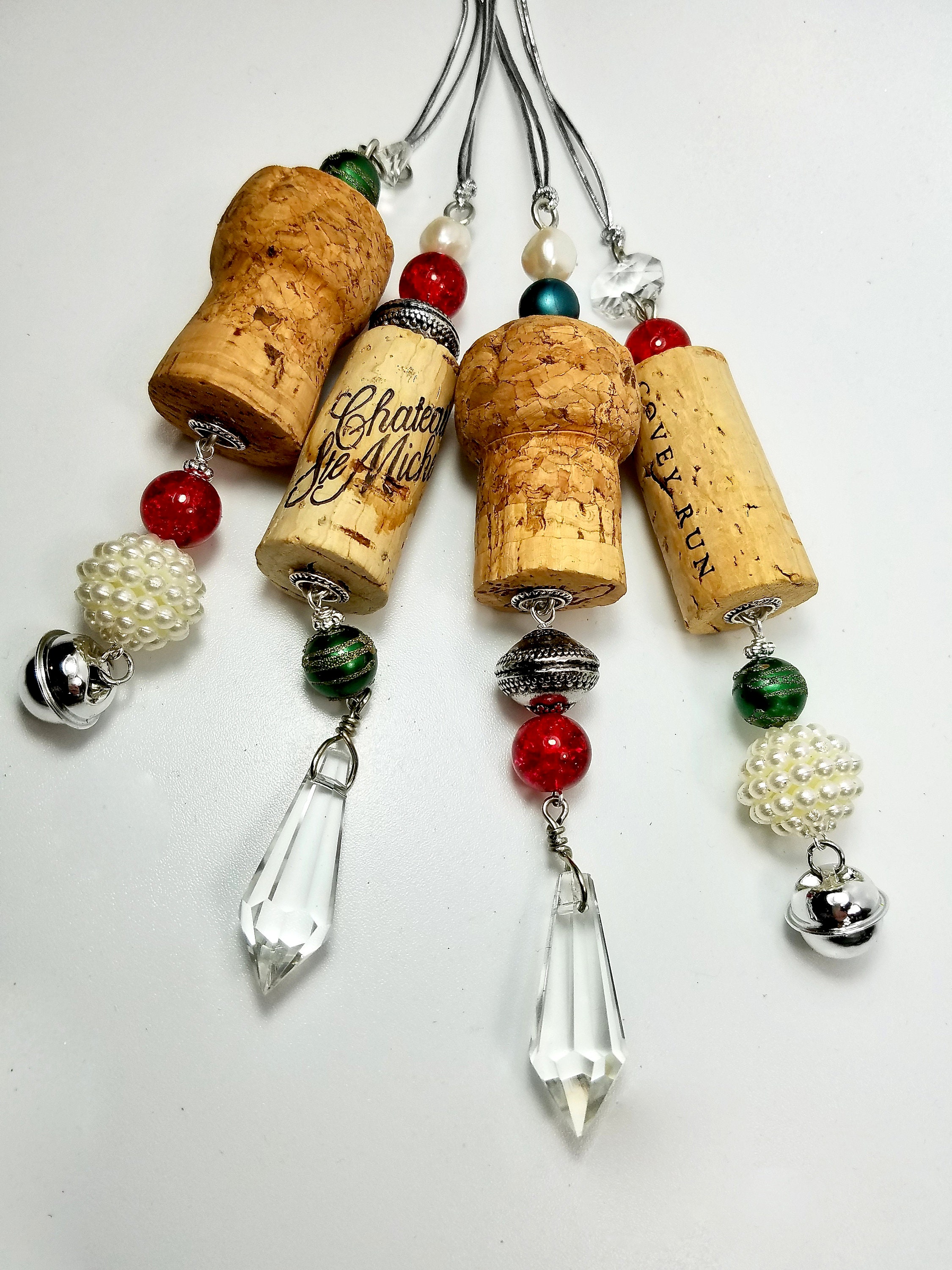 Upcycled Wine Cork Icicle Ornaments Holiday Decor Set of 4 Etsy