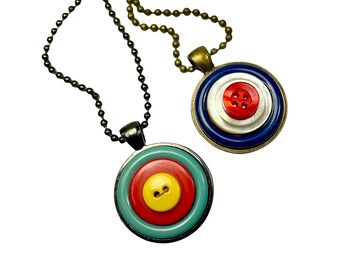 Upcycled Target Button Pendants, Archery or Mod Target, Repurposed Necklaces