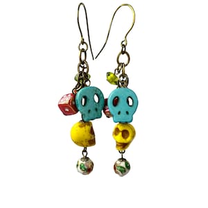 Colorful Sugar Skull Dangle Earrings, Day of The Dead Jewelry image 1