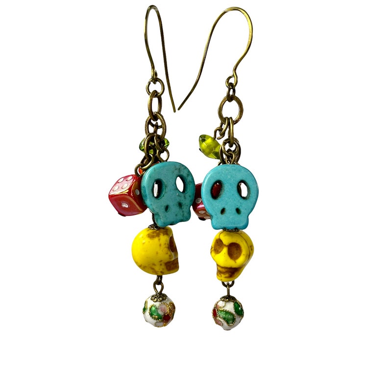 Colorful Sugar Skull Dangle Earrings, Day of The Dead Jewelry image 1