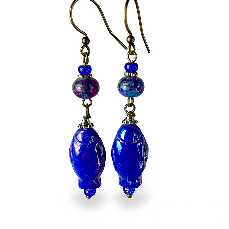 Handmade Blue Dangling Fish Earrings image 5