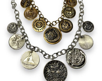 Upcycled Button Necklace Statement, Coin Jewelry in Bronze, Silver or Gold