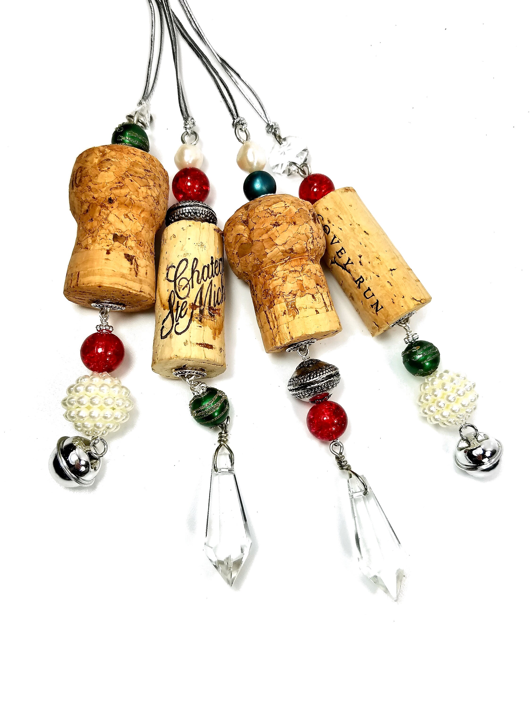 Upcycled Wine Cork Icicle Ornaments Holiday Decor Set of 4 Etsy