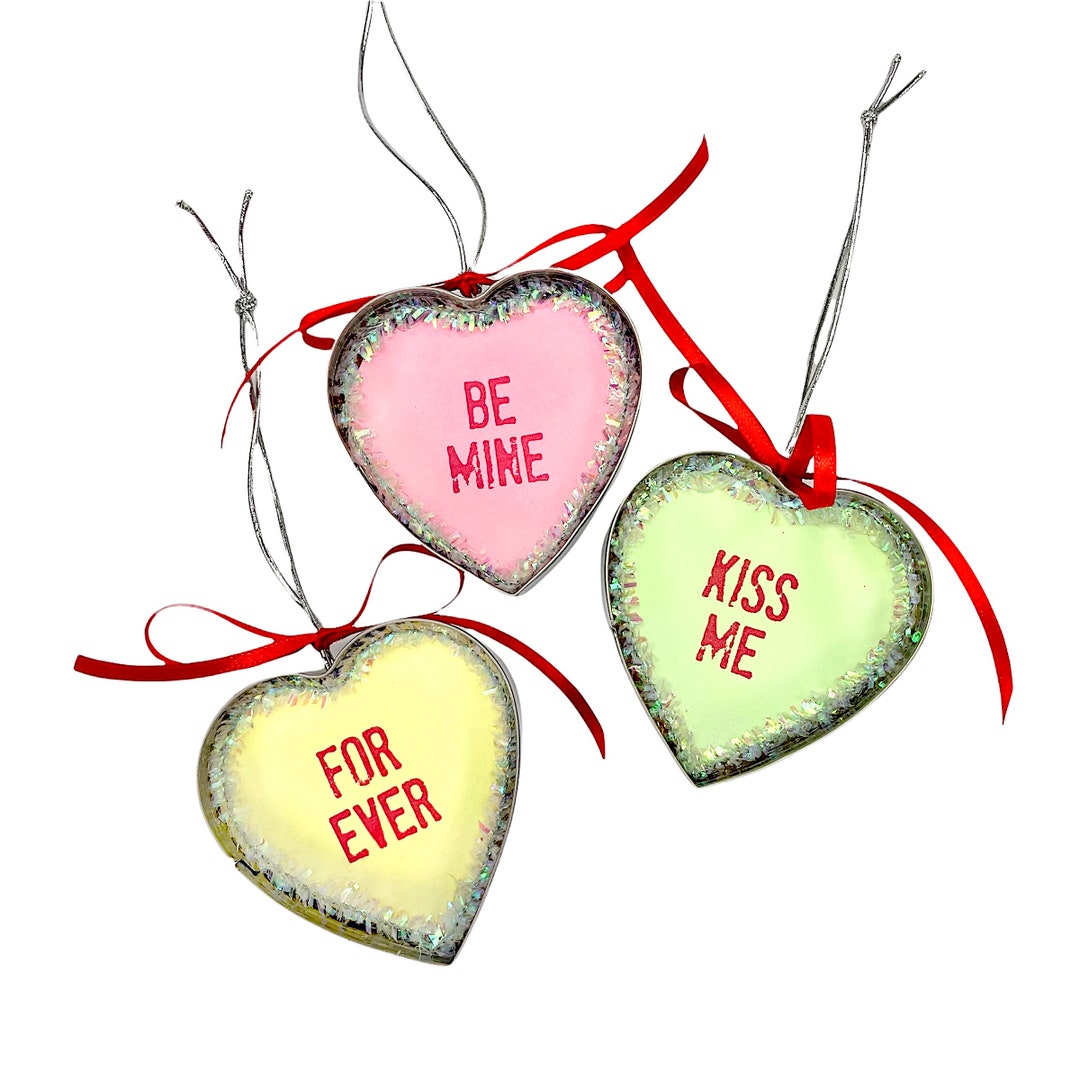 Conversation Hearts Ornaments for Valentine's Day, Upcycled Cookie